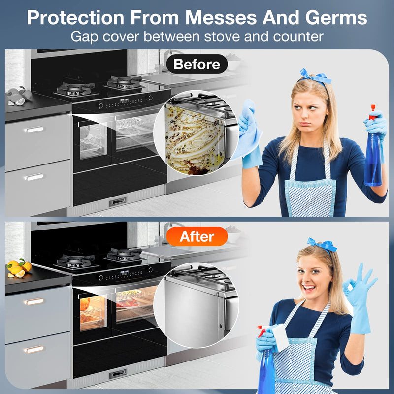 2PCS Kitchen Stove Counter Gap Covers, Stainless Steel Gap Cover, Cooktop Trim Kit, Stove Gap Guards, Oven Gap Filler, Heat Resistant & Effectively Protect Stove Gap Filler(13.8"-27.5" Silver) 13.8-27.5 inch