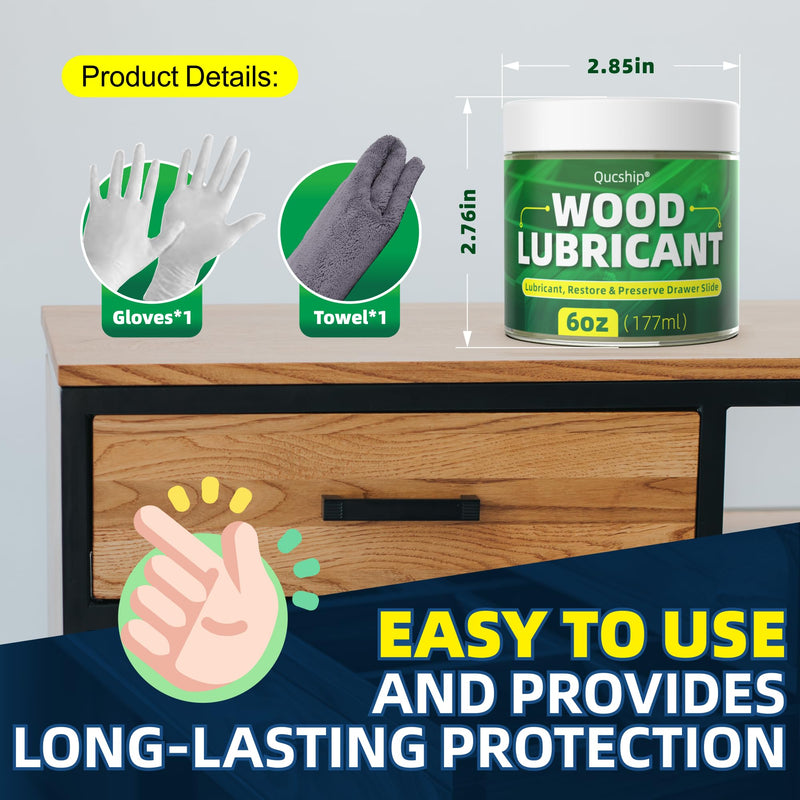 6oz Wood Lubricant & Wood Wax - Sliding Drawer & Door Hinge Lubricant, Drawer Wax - Restore & Maintain Wooden Slide, Paste Wax for Wood, Loosen Drawer Slide - by Qucship