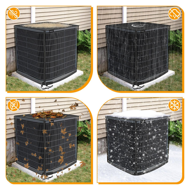 Kipiea 2 in 1 Upgraded Full Mesh Outdoor AC Unit Cover with Detachable 600D Waterproof Top, Air Conditioner Mesh Covers for Outside Units, for All Season (24" W x 24" D x 30" H) 24"W x 24"D x 30"H