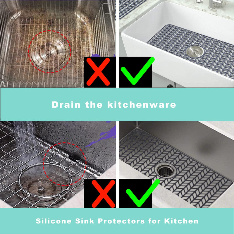 AWOKE Sink Protectors for Kitchen Sink - 26"x 14" Sink Mat - Heat-resistant Easy-clean Silicone Sink Mat - for Protection of Stainless Steel Sink - with Center Drain (Grey) 26"x 14" Center Drain