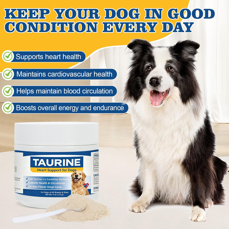 Taurine for Dogs Heart Health Supplement, 500mg Taurine with L-Carnitine for Senior & Large Breed Dogs, Supports Healthy Heart Function, Energy & Normal Blood Flow - 4oz