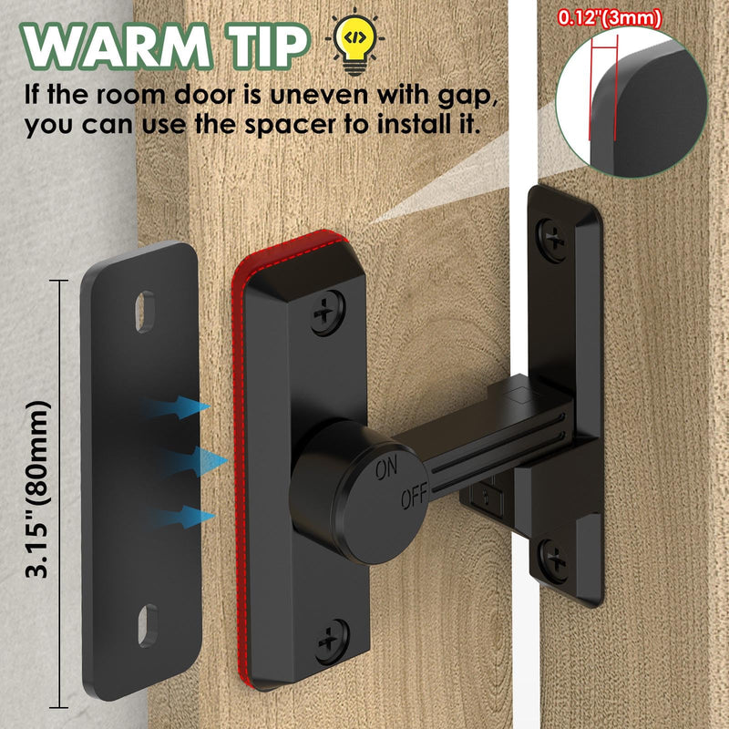 Barn Door Lock Latch, 90/180 Degree Flip Sliding Door Latch for Garage, Bedroom, Cabinet, Sturdy Zinc Alloy Security 90 Degree Lock (Black-2 Pcs) Black-2 pcs