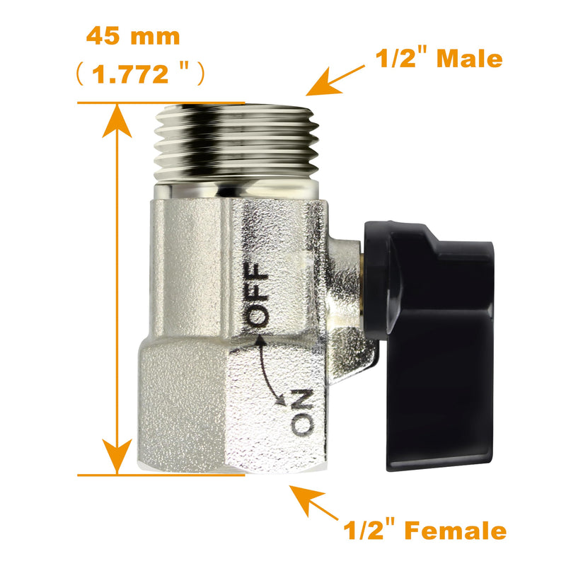 YOO.MEE Shut-Off Brass Ball Valve 1/2'' Standard Connections with Polished Chrome Finish