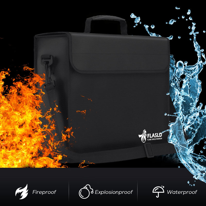 FLASLD Fireproof Document Bags, 15x12x5” Large Fireproof & Water Resistant Bag, Holder Home Office Portable Filing Storage for Valuables, Fireproof Folder FireSafe Box for Cash, Passport Document Bag-15x12x5”
