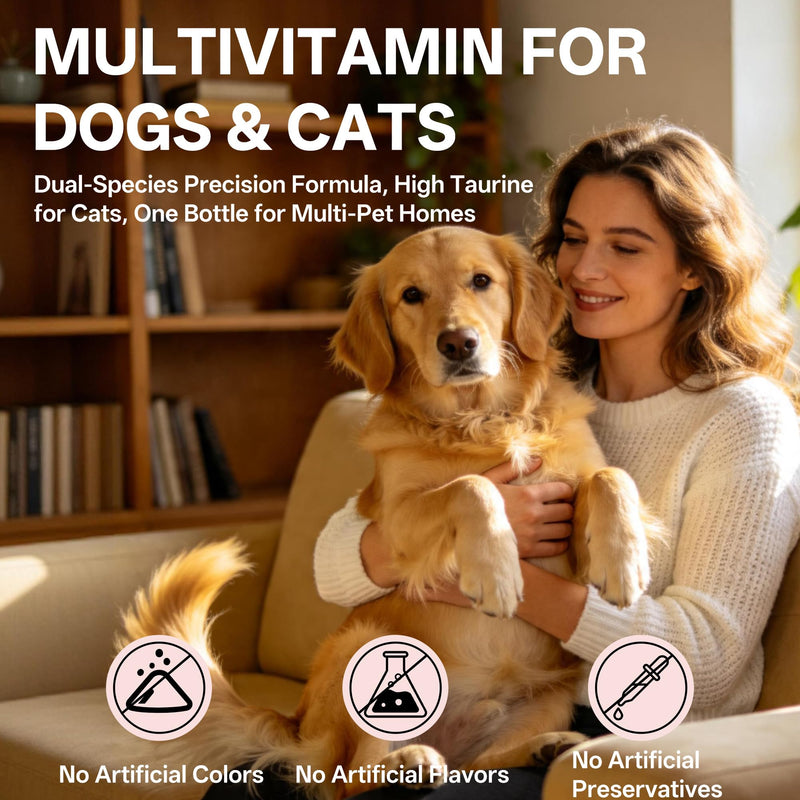 Dog Multivitamin, 16-in-1 Vitamin Formula with Taurine for Heart & Vision, Ideal for Cats and Dogs, Whole Body Health, Skin, Coat, Joint & Immune Support for All Breeds, 140 Tablets