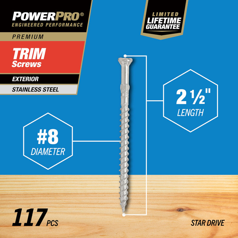 Power Pro Premium 305 Stainless Steel Trim Screws (#8 x 2-1/2") - 1lb Box #8 x 2-1/2"