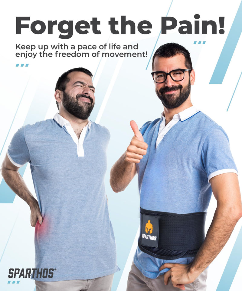 Sparthos Back Brace for Lower Back Pain - Immediate Relief from Sciatica, Herniated Disc, Scoliosis - Breathable Design With Lumbar Support Pad - For Home & Lifting At Work - For Men & Women - (Large) Large (Pack of 1) Black