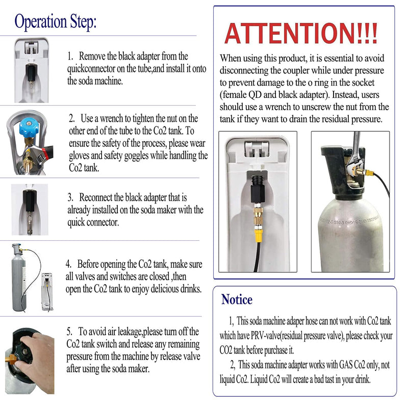 Soda Machine Adapter Hose Connect Your Soda Maker to Large Co2 Tank Directly,Compatible with Jet and Aua Fizz Soda Machines, Not Recommended for Electronic 1 Touch/Terra/Duo/Art Series
