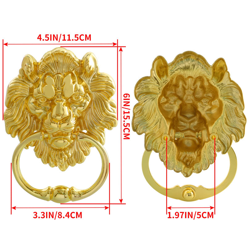 MOLIGOU Lion Head Door Knocker, 6 Inch Decorative Front Door Knocker, Antique Lion Door Ring Pull Handle (Gold) Gold