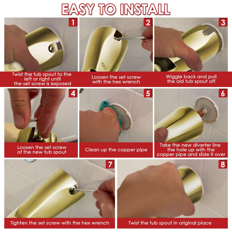 Enhon Tub Spout with Diverter, Slip-Fit Bathtub Faucet Spout Replacement, 1/2 Copper Pipe Connection, Easy to Install, Universal for Bathroom Shower(Polished Brass,1 Pack) Polished Brass