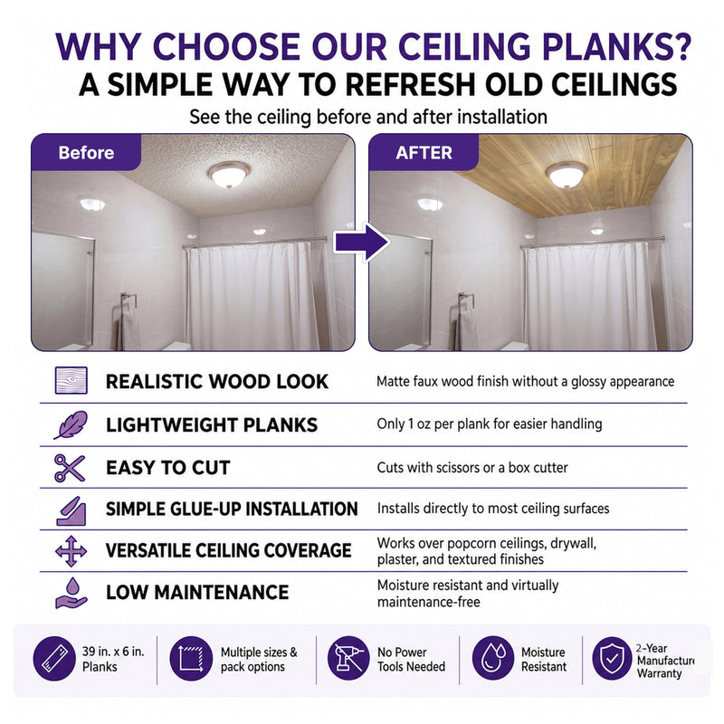 À LA MAISON CEILINGS Faux Wood Ceiling Planks, Rustic Sage, 39x6in Pack of 48