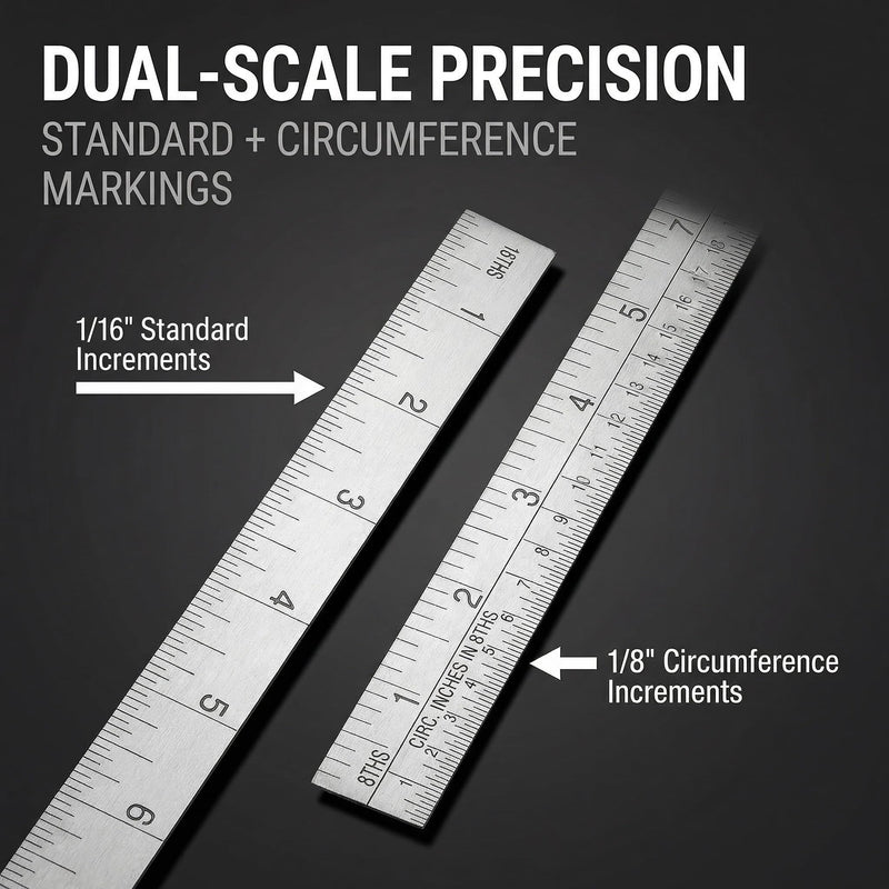Zyadex 24-Inch Industrial-Grade Stainless Steel Folding Ruler - Professional Two-Section Rigid Precision Design, Tinner's Circumference Scale & 1/16th Markings for Metalworking & Engineering
