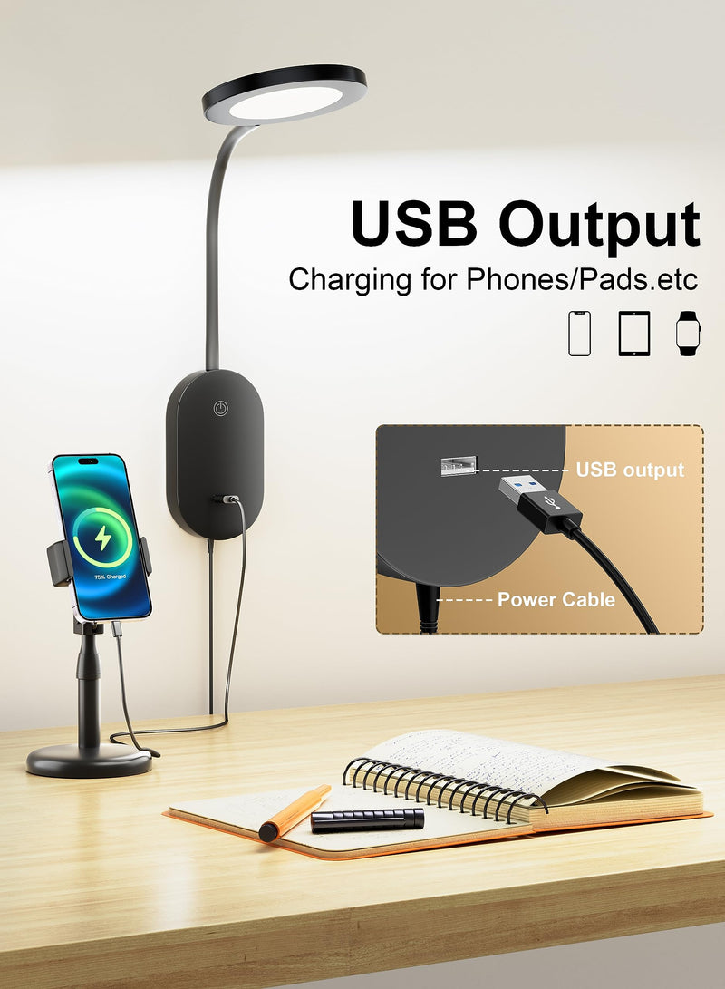deeloop LED Wall Mounted Reading Light for Bed, Book Light for Wall Bedside Lamp with USB Output, 4 Hour Auto-Off Timer Lights，Eye-Caring Reading Lamp with 5 Dimmable 360° Gooseneck Headboard Light Black
