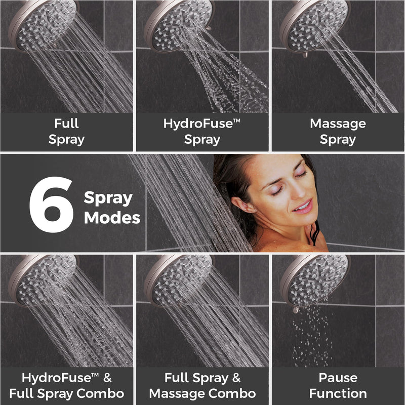 Pfister HydroFuse Shower Head, Shower Arm Not Included, 6-Function, 2.5 GPM, Spot Defense Brushed Nickel Finish, 015HF01GS