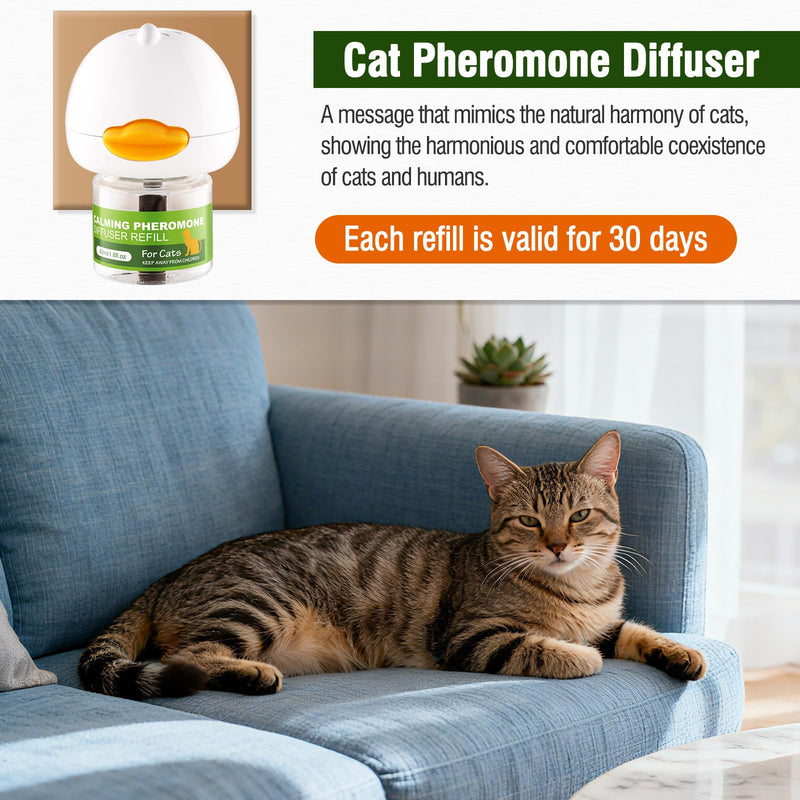 90-Day Cat Calming Diffuser - Cat Pheromone Diffuser for Stress, Pee Spraying, Cat Fighting, Aggression, Excessive Meowing & Scratching，Easy to Use – (1Diffusers + 3 Refills)