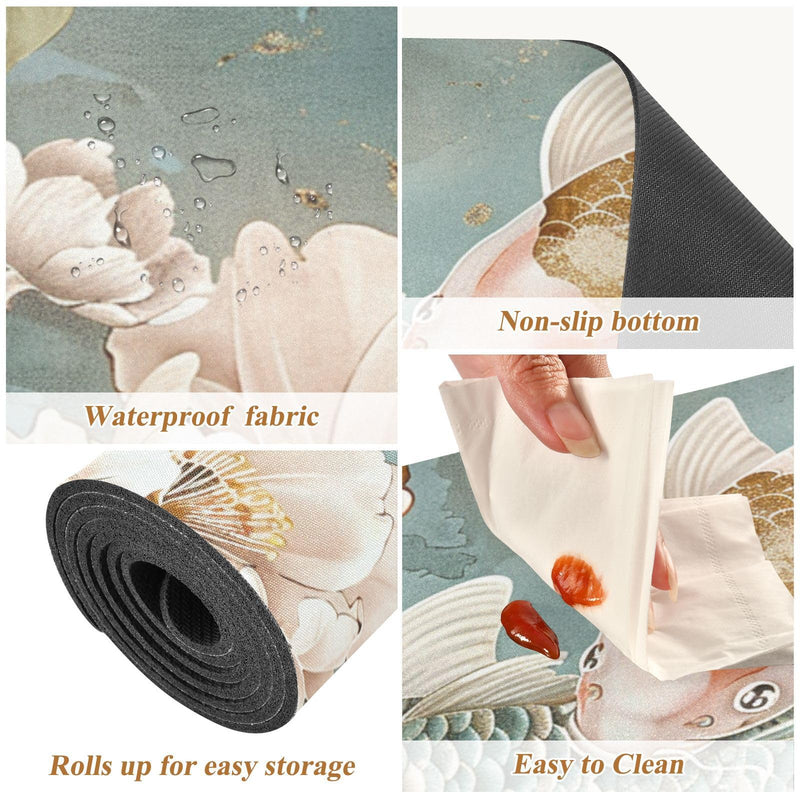 Blue Pink Japanese Flowers Fish Realistic Simple Style Trivet Table Runner Heat Resistant 230F for Hot Dishes Pots Plates Kitchen Dining Table Protector Decorative 39.37 X 11.8 Inch Blue Pink Japanese Flowers Fish Realistic Simple Style