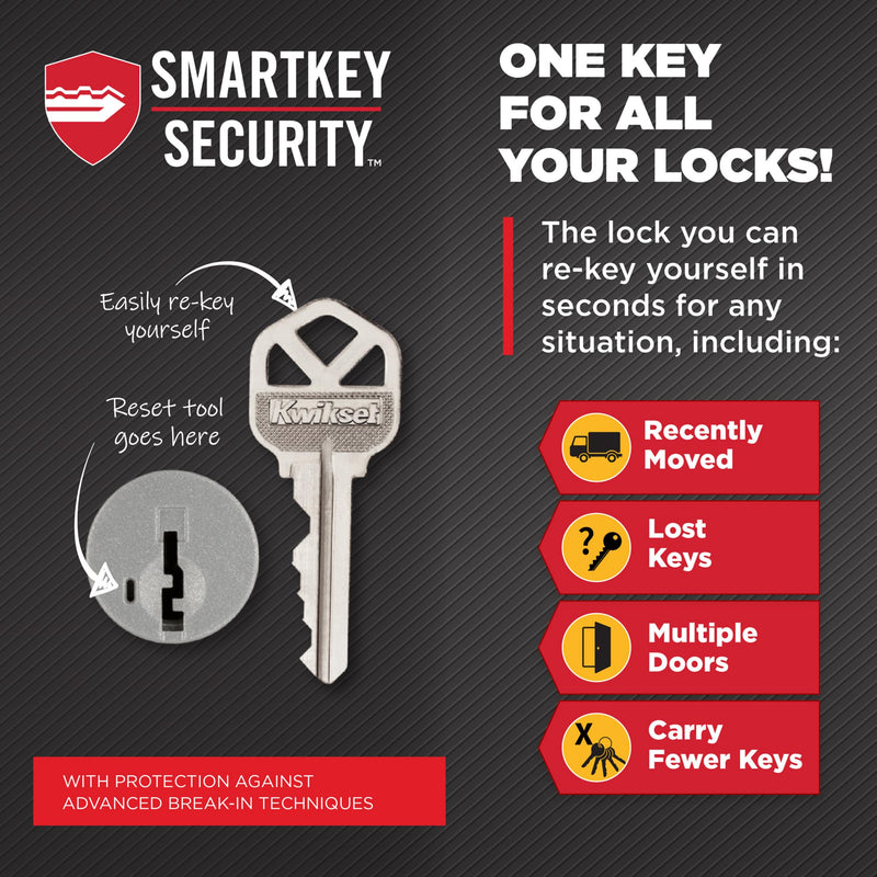 Kwikset Trafford Entry Door Handle with Lock and Key, Secure Keyed Reversible Lever Exterior, for Front Entrance and Bedrooms, Satin Nickel, Pick Resistant Smartkey Rekey Security and Microban Keyed Entry