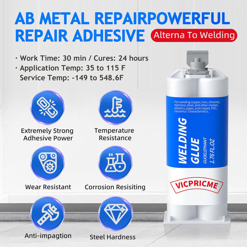 Metal Glue,1.76oz 2 Part Epoxy ab Metal Glue Heary Duty Weld ，Best Strongest Metal epoxy All Purpose Repair for Metal Plastic Steel Ceramics Tiles Leak Sealing Welding Glue epoxy glue 1PCS