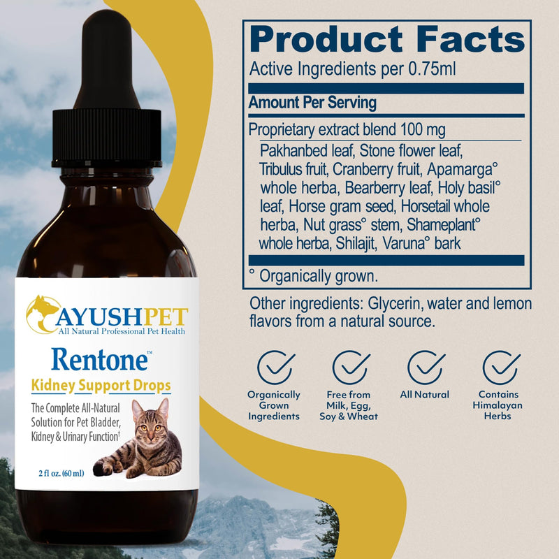 Ayush Pet Kidney and Bladder Support, Rentone Drops for Pets, Promotes Healthy Urinary Tract and Immune Function, 2oz. - PawsPlanet Australia