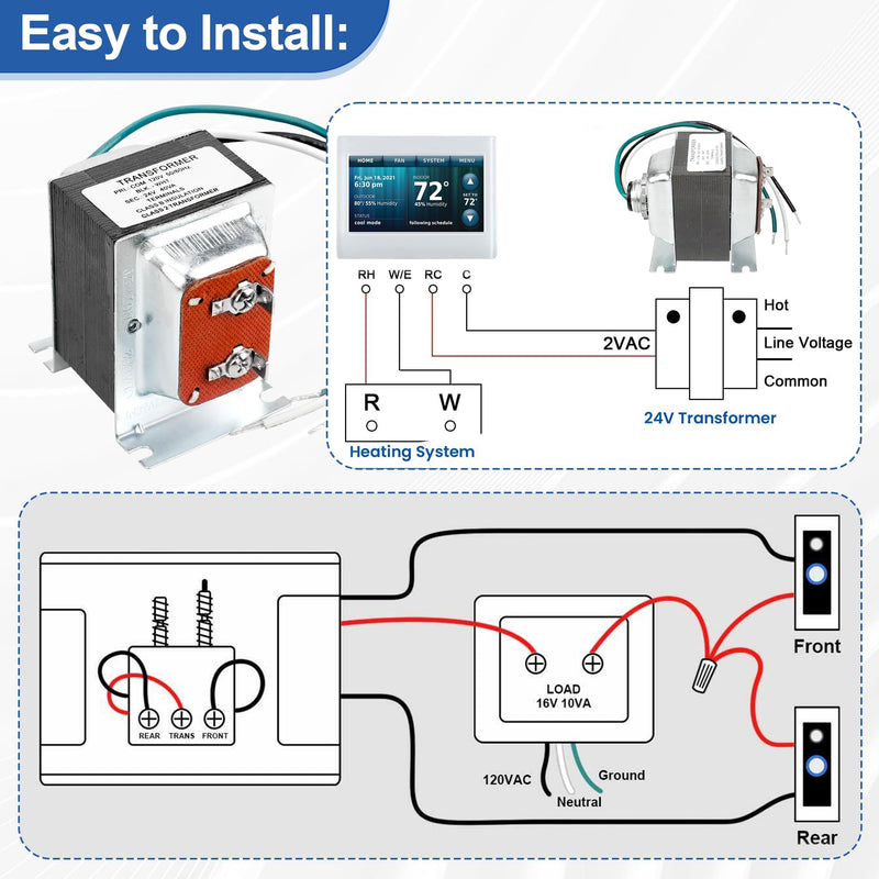 Doorbell Transformer 24V 40VA for Ring Video Doorbells, 24 Volt Hardwired Door Chime Transformer Power Supply Compatible with Ring, Nest Hello, Wyze and Eufy Video Doorbells and Any Wired Door Chime