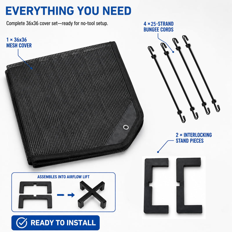 Airflow Lift Central Air Conditioner Cover for Outside 36x36 Mesh Black+Stand 36''x36''
