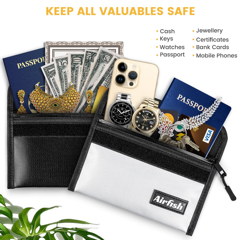 Airfish Fireproof Money Bag, 5 x 8 inches Fireproof Wallet, Waterproof Cash Bag with Zipper, Small Fireproof Cash Bag for Valuables 6pcs Silver