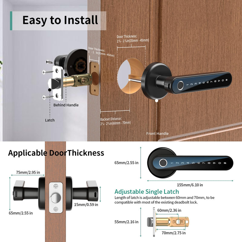 IRONZON Fingerprint Door Lock Smart Door Lock with Keypad Keyless Entry Door Lock with Handle for Home Hotel Office Apartment Bedroom