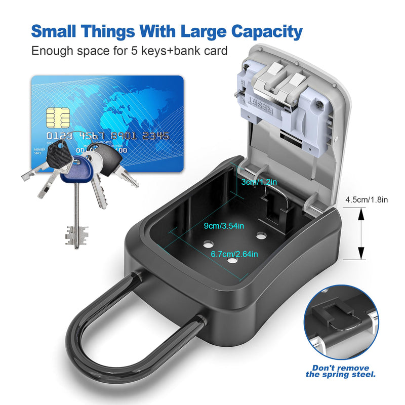 Key Lock Box for Outside, Portable Waterproof Wall Mounted Changeable 4-Digit Combination Key Storage Lockbox, (With Retractable Key Tether+With Shackles) With Retractable Key Tether+With Shackles