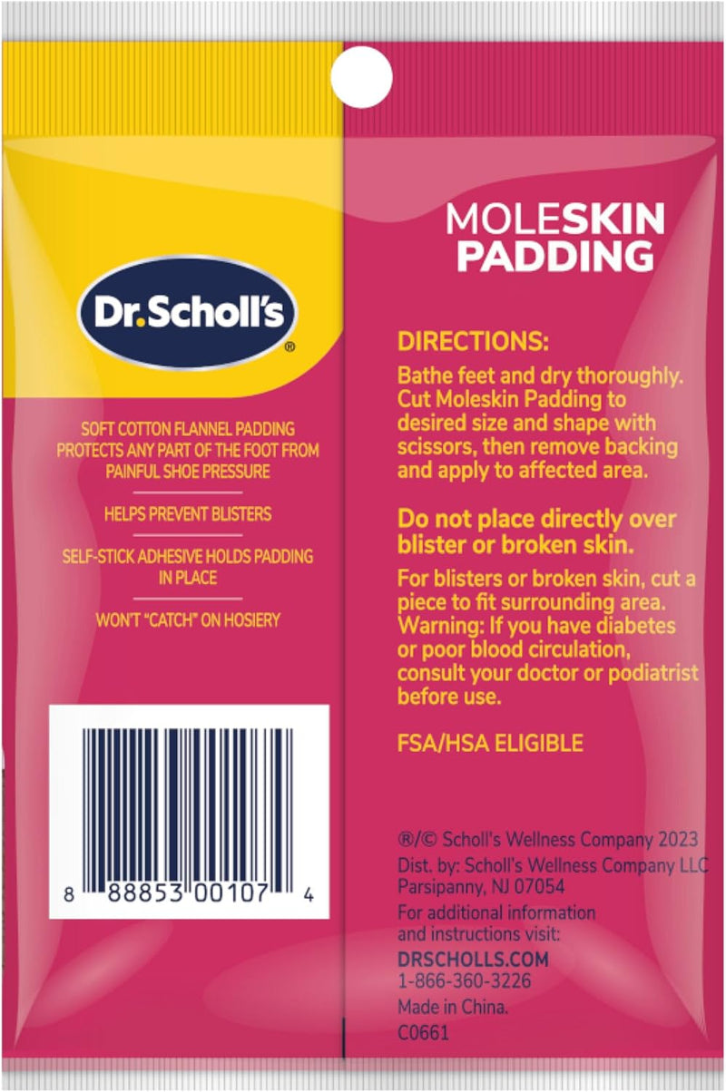 Dr. Scholl's Moleskin Plus 4 5/8-Inch X 3 3/8 Inch Padding, 3 Count Package