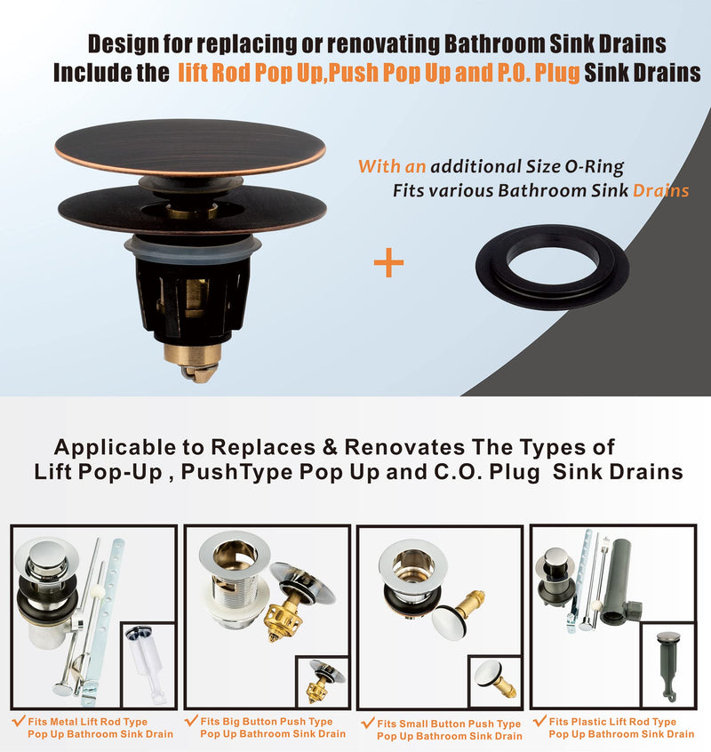 Artiwell Universal Bathroom Sink Drain Stopper, Fits Most Pop-Up Drains for Vessel Sink Lavatory Vanity, Sink Drain Strainer with Detachable Hair Catcher, Tested by Plumber in US (Oil Rubbed Bronze) Oil Rubbed Bronze - NewNest Australia