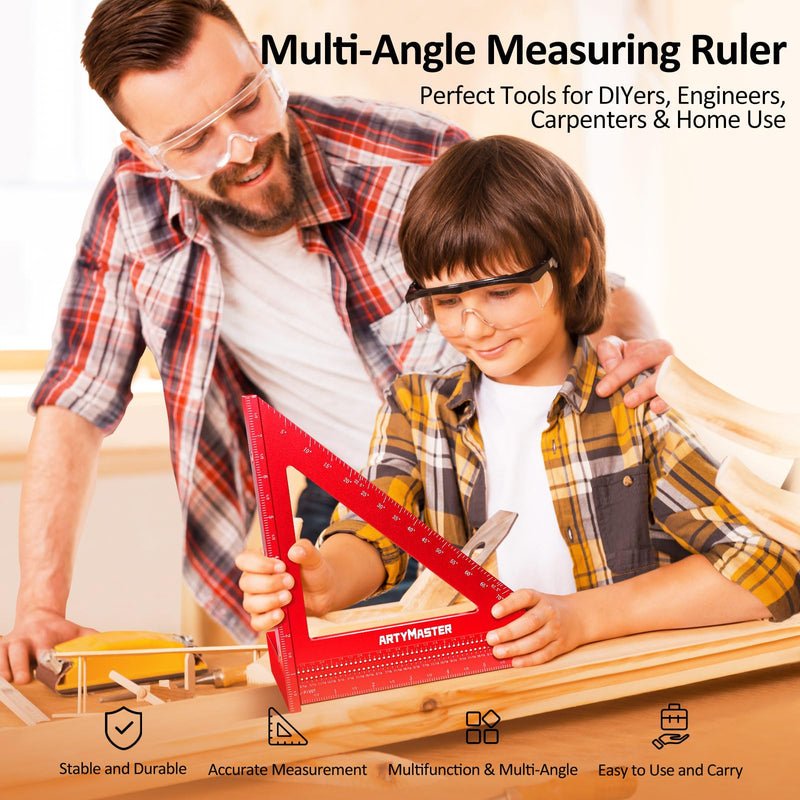 8 inch 3D Multi-Angle Measuring Square Ruler, WT103B High Precision Hole Scribing Woodworking Tools, 0-90° Aluminum Alloy Carpenter Square Wood Working Tools, Carpenter Pencils 6 Refills. 8 inch Square