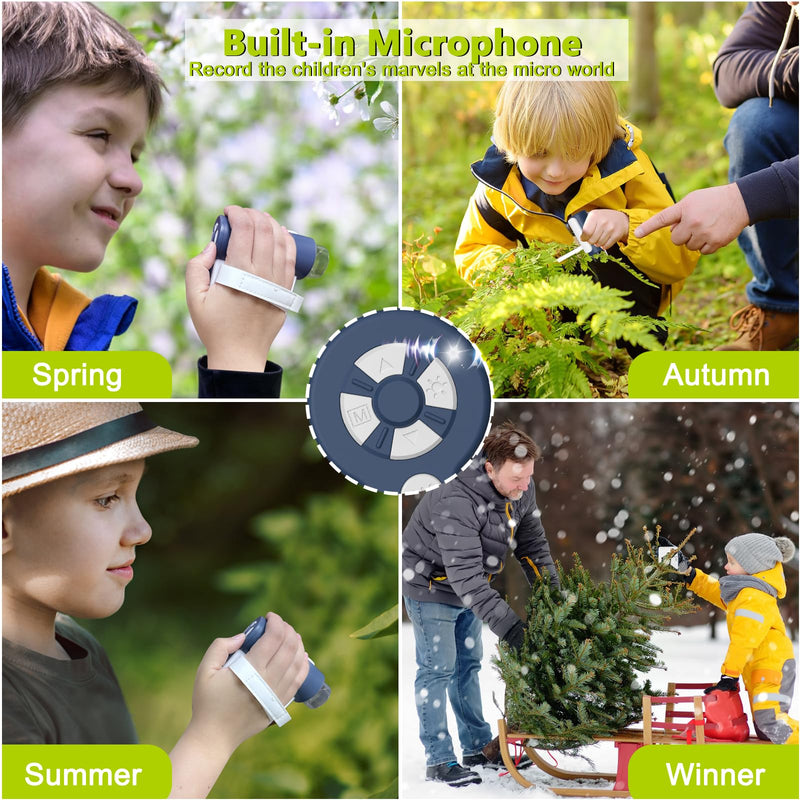 Digital Microscope,1200X USB Microscope,Coin Microscope with 6 Adjustable LED Lights, 2'' LCD Screen Microscope for Kids and Adults, 32GB SD Card,Photo and Video Mini Microscope White