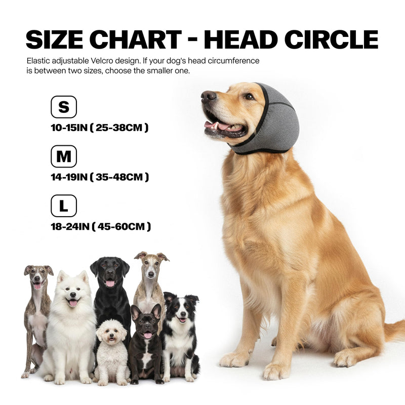 Dog Ear Muffs, No Flap Ear Wraps for Dogs Hematoma - Waterproof Elastic Ear Cover with Calming Hoodie Black Large