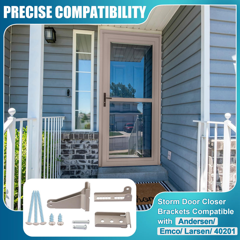 Dreyoo Storm Door Closer Kit Compatible with Andersen/Emco/Larson/40201/Pella, Screen Door Closer Replacement Parts with Brackets, Mounting Screws and Pins (Beige) Beige