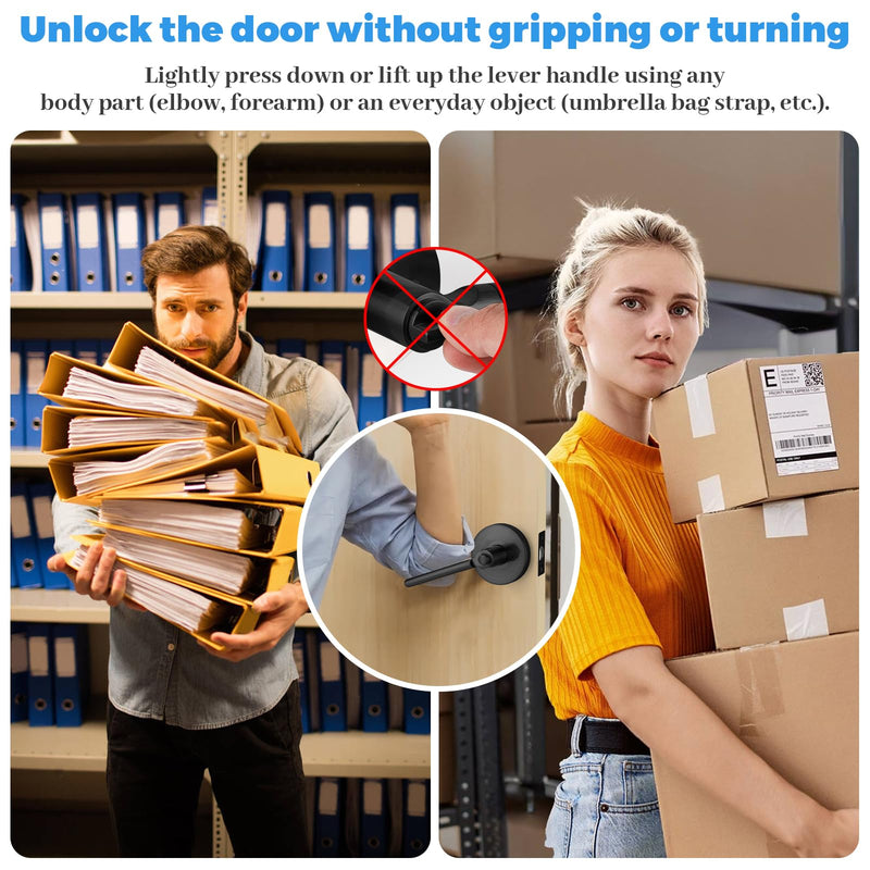 Entry Round Push Button One-Touch Locking Door Handle with Keys,Interior Non-Handed Opening,Reversible Left Right Door Knob,ADA-Compliant,Entrance Lever Lock for Office,Bedroom,Bathroom Matte Black Entry
