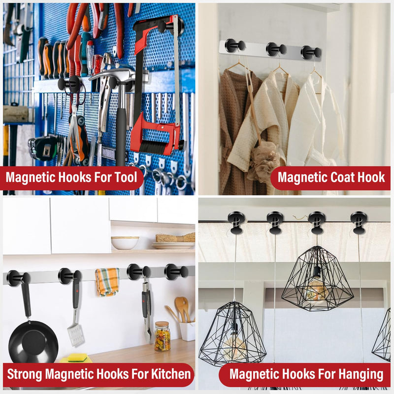 Magnetic Hooks for Cruise Cabins, Black 150Lb Magnetic Wreath Hanger, Locker Accessories, Strong Magnetic Hooks for Classroom, Whiteboard, Grill, Cruise Ship, Garage, Hanging - 3Pcs 3p