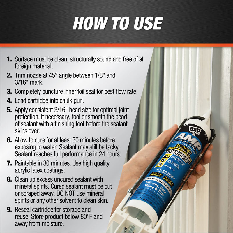DAP AMP All Weather Window, Door and Siding Sealant, White, 9 Oz (7079800760)