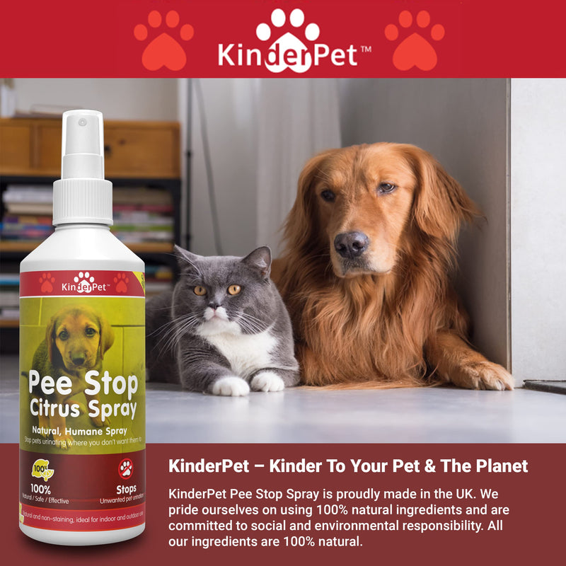 KinderPet Pee Stop Spray Urine Stop for Cat and Dog Repellent Stop Cats and Dogs Repeat Marking Indoors and Outdoors 100% Natural Enzyme Urine Destroyer 250 ML - PawsPlanet Australia