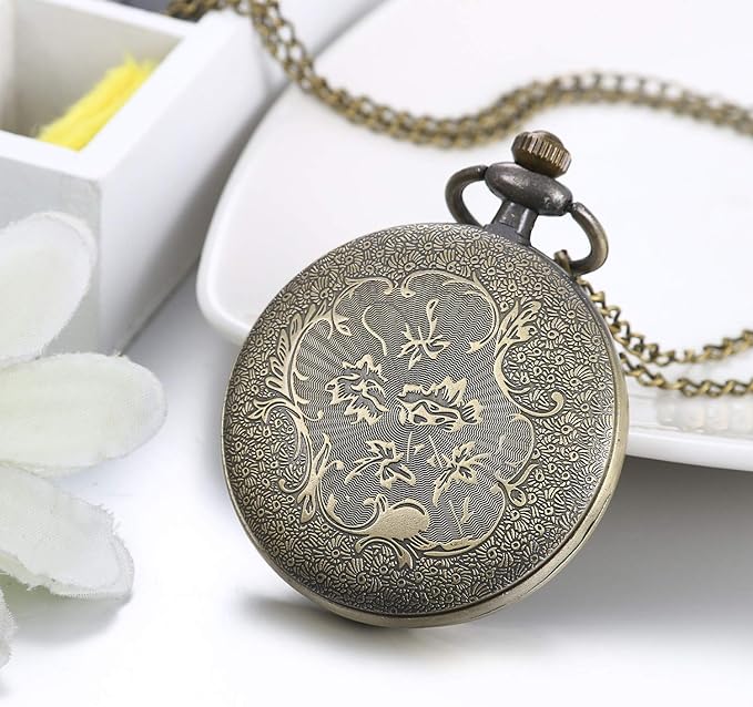 JewelryWe Retro Antique Roman Analog Pocket Watch Pendant Necklace Watch Non-waterproof Men Women Cosplay Event Halloween Birthday Anniversary Christmas Present Bronze - NewNest Australia