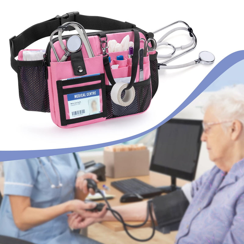 Damero Nurse Fanny Pack with Multi-Compartment, Nurse Tool Belt Utility Nurse Waist Bag with Medical Gear Pockets and Tape holder for Stethoscope, Bandage Scissors or Other Medical Supplies, Pink