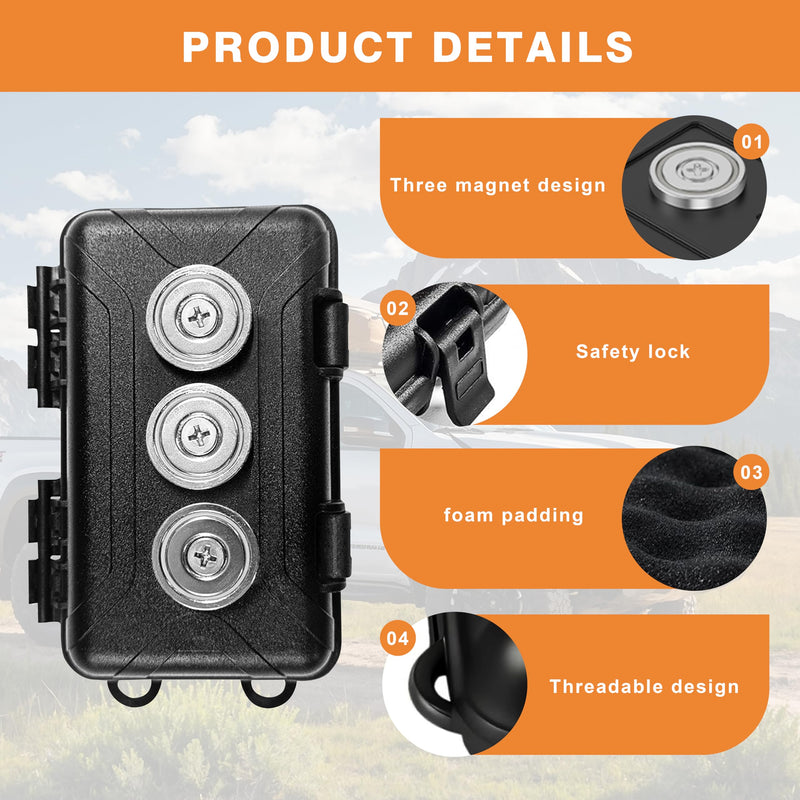 Upgraded Magnetic Key Holder Under Car, Hide a Key Outside Waterproof Magnetic Key Box for Under Car Large Hide Box Magnetic Storage Box, Black 3 Strong Magnets