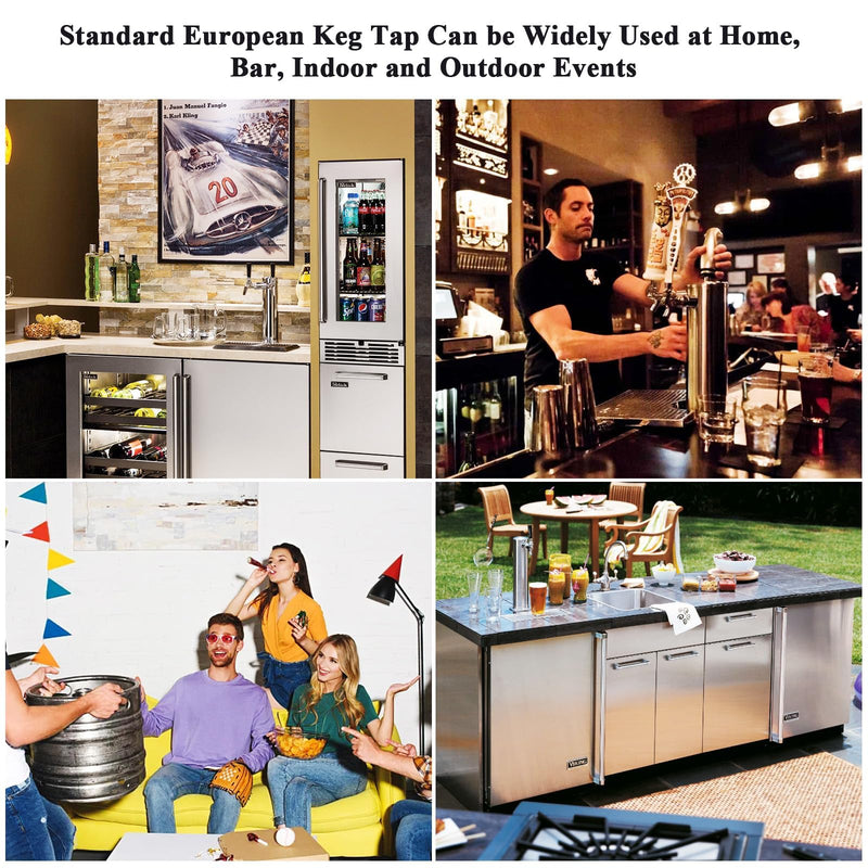 European Sankey S System Keg Coupler, 1/4'' Beer Barb Stainless Steel Probe Brass Body 5/16'' Gas Tailpiece Draft Kegerator Tap Dispenser with Safety Pressure Relief Valve Brewing Hose Clamp s type keg coupler