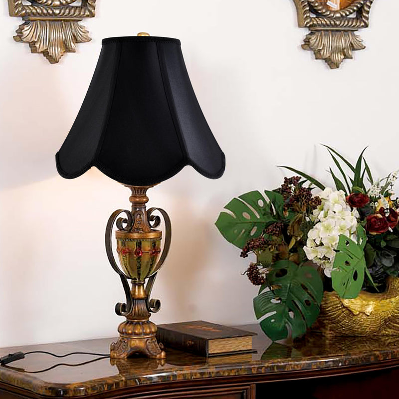 GO&SO Black Bell Lamp Shades Set of 2 (Petal Edge Braid) Scalloped Lamp Shade,6"Top x 13"Bottom x 10.6"Vertical Height (Spider) Replacement Lamp Shades for Table Lamp,Floor Lamp Shade,Easy Assembly 2 Pack