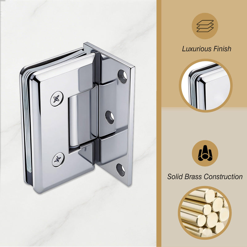 Brass Shower Door Hinge, 90 Degree Offset Glass Door Hinges, Wall Mount for 5/16"-1/2"(8-12mm) Tempered Glass, Heavy Duty Hinge for Frameless Glass Installation, Chrome 90 Degree_A