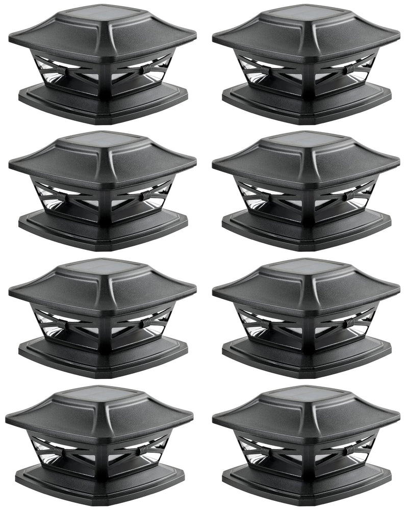 Davinci Lighting Flexfit Solar Outdoor Post Cap Lights - Includes Bases for 4x4 5x5 6x6 Wooden Posts - Bright LED Light - Slate Black (8 Pack) 8 Pack