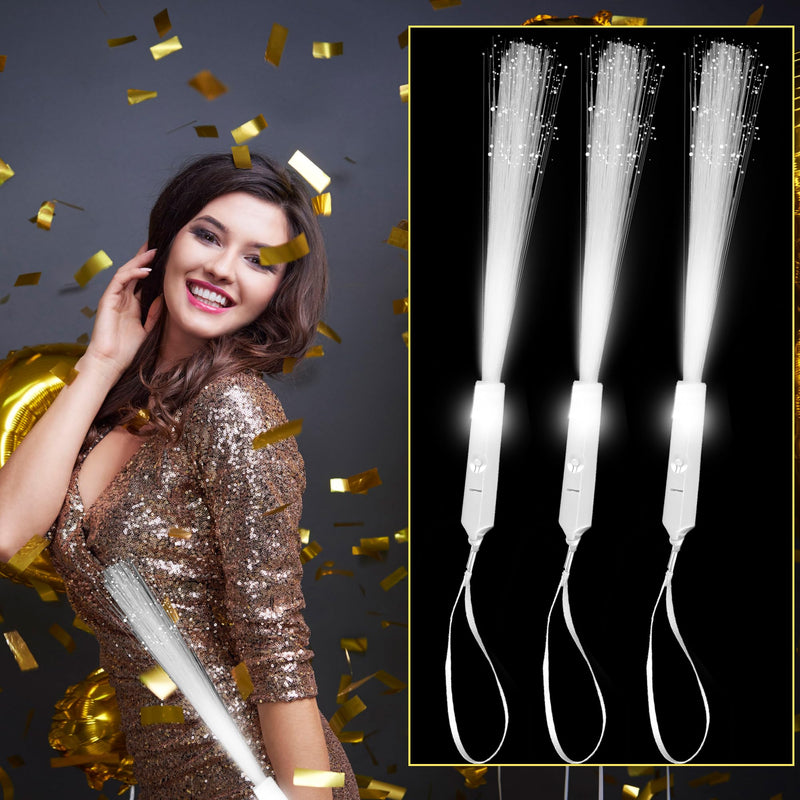 96 Pcs LED White Glow Stick Light Up Fiber Optic Wand Bulk Glow in The Dark Wands with 3 Light Modes for Wedding Club Carnival Party Birthday Concerts Favors