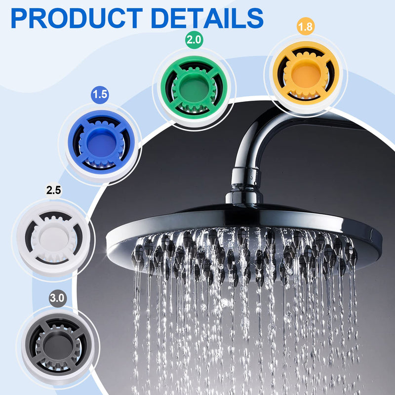 PAGOW 10pcs Shower Flow Reducer Limiter, gpm 1.5 1.8 2.0 2.5 3.0 Shower Head Flow Restrictor, Shower Head Water Saver Adapter Set for Handheld Shower, Bathroom, Toilet (0.56x0.54 x 0.21inch) 10pcs Shower Flow Restrictor