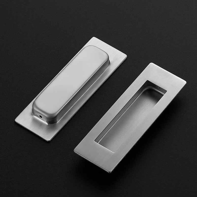 Ravinte 4 Pack Brushed Nickel Sliding Closet Door Handles Silver Flush Pulls 4.72in Length Recessed Finger Pulls for Sliding Barn Door Sqaure Cabinet Pulls Stainless Steel 120mm