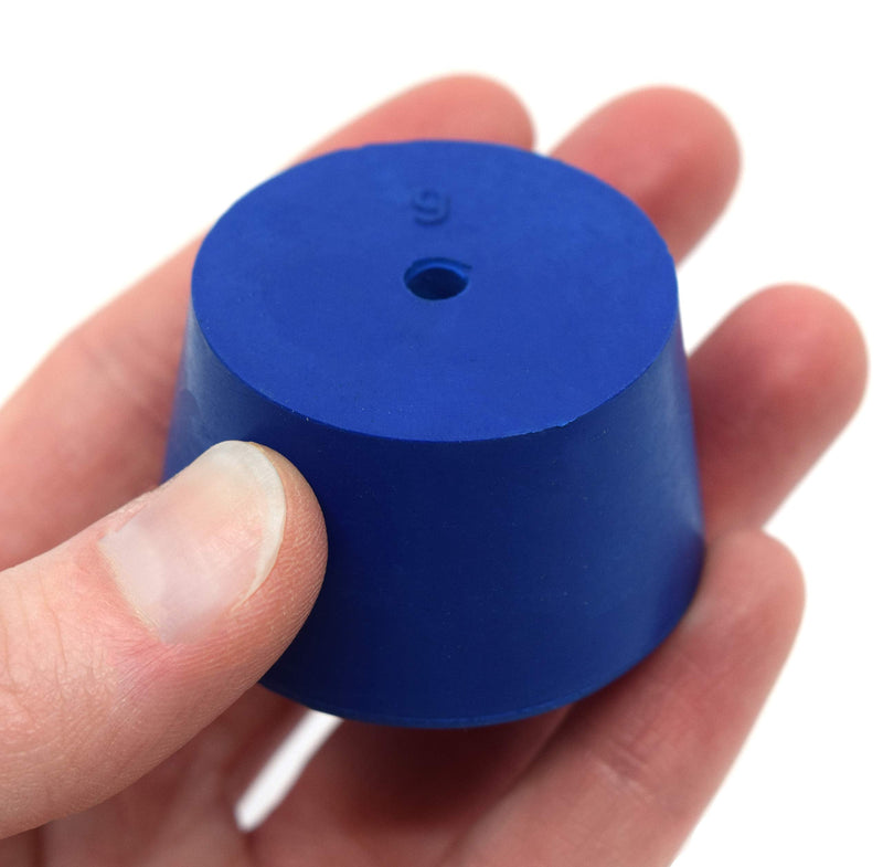 EISCO 10PK Neoprene Stoppers, 1 Hole - ASTM - Size: #9-37mm Bottom, 45mm Top, 25mm Length - Suitable for use with Petroleum, Oils & Most Inorganic Acids and Bases