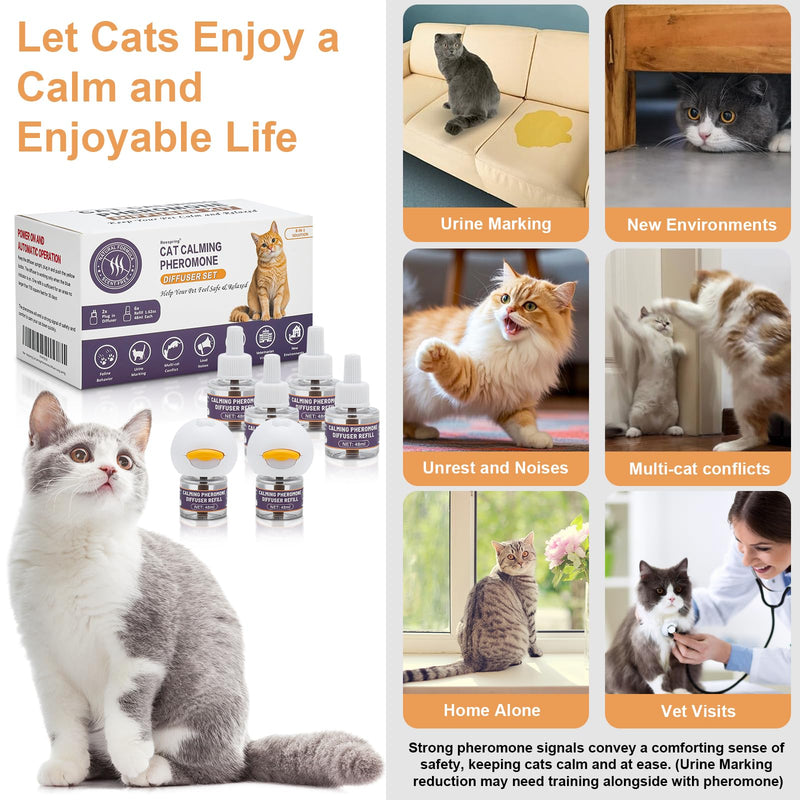 Reespring Cat Pheromones Calming Diffuser: Premium Pheromone Diffuser for Cats - Cat Pheromones Diffuser - Cat Calming Diffuser - Cat Calming Pheromone Diffuser (2 diffusers+ 6 Refills-Upgraded)